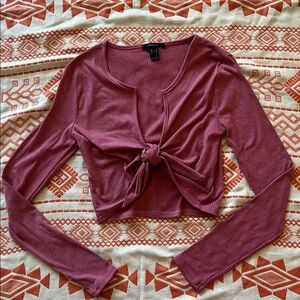 Forever 21 Women's Rose Ribbed Tie-Front Blouse